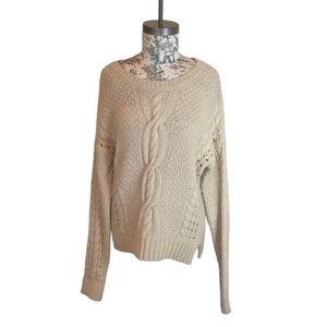VINCE Cableknit Sweater Cream Longsleeve Wool Yak Size Medium